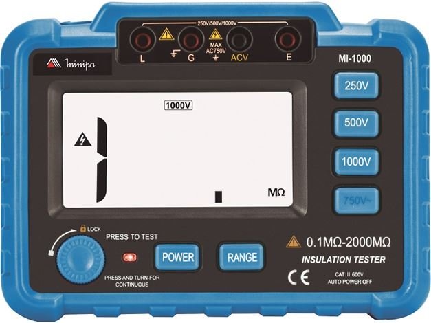 MEGÔMETRO (2000 MΩ/1KV) CAT III 600V MI-1000 MINIPA 