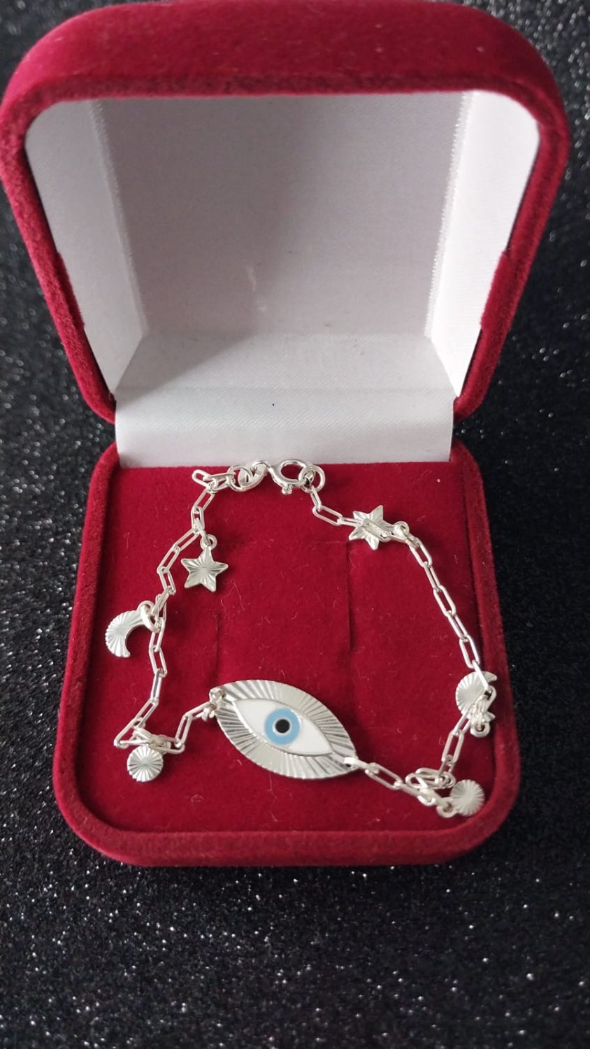 PULSEIRA PRATA OLHO GREGO LUAS ESTRELAS