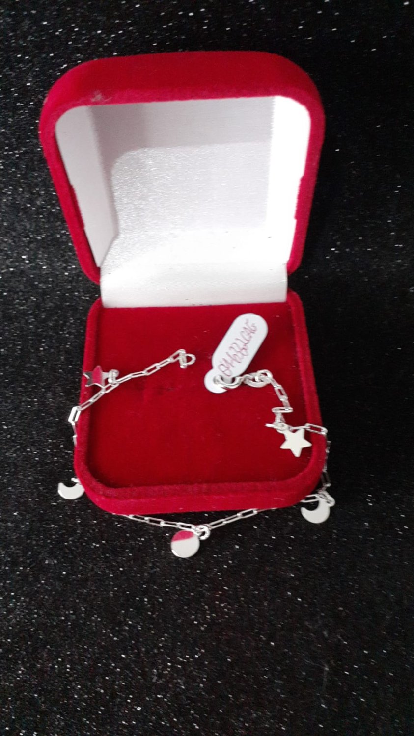 PULSEIRA PRATA ESTRELAS, LUAS E PLACA